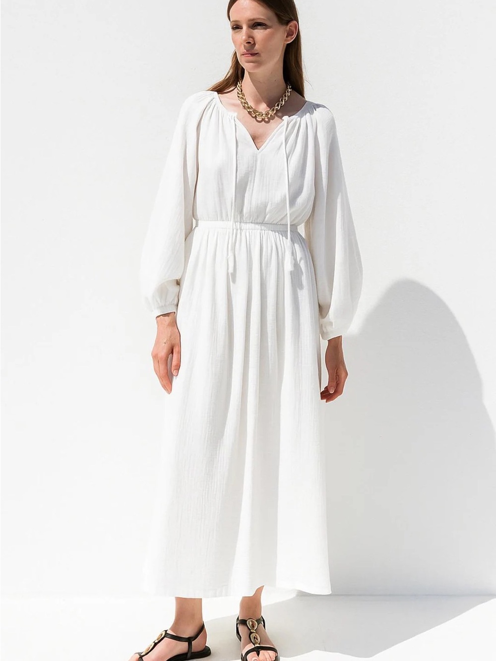 bobi- NWT- White guaze Long Sleeve Maxi Shirt Dress/caftan
